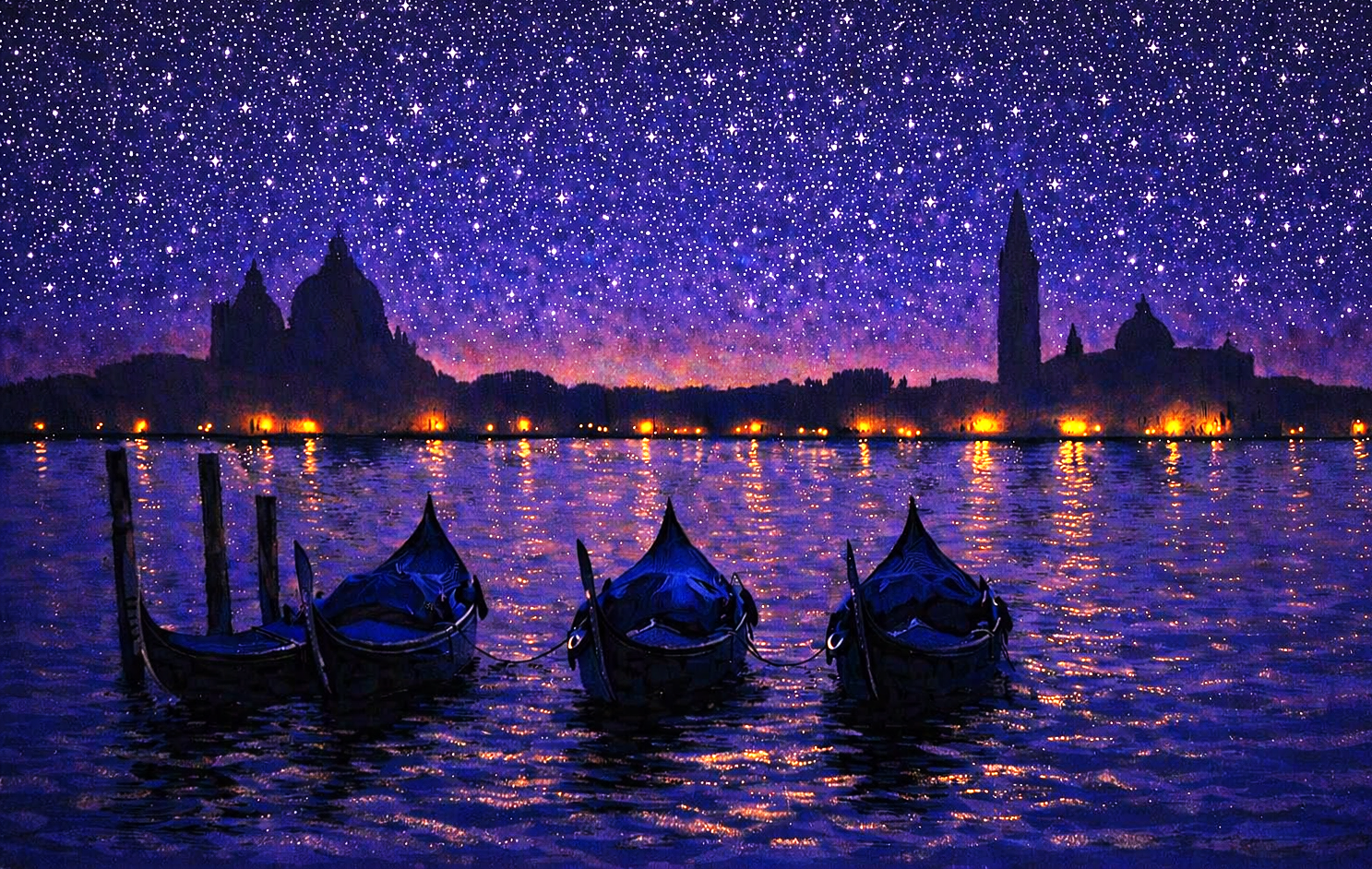 Gondolas at Night in Acrylics - 12th or 13th November
